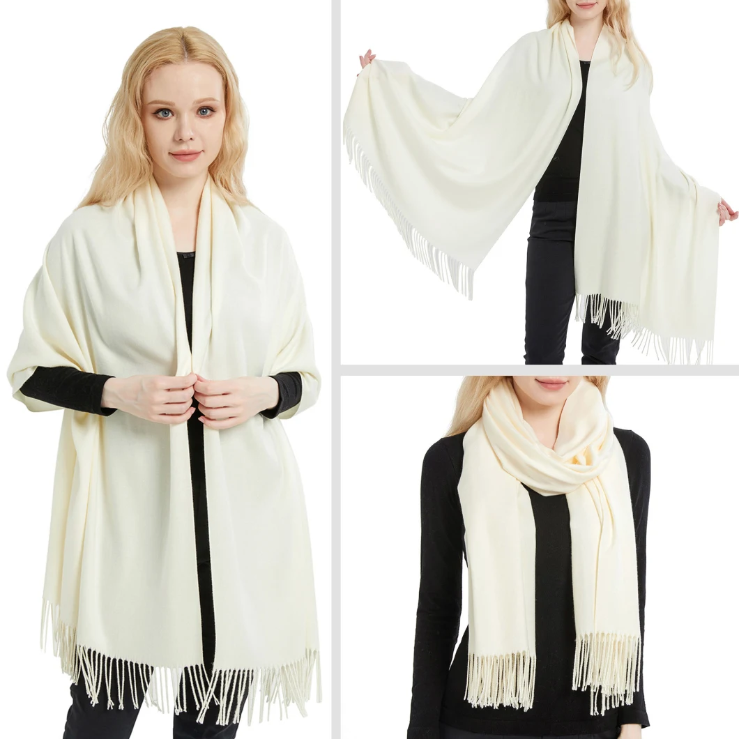 High Quality Classic Women White Pashmina Shawls Wrap Scarf