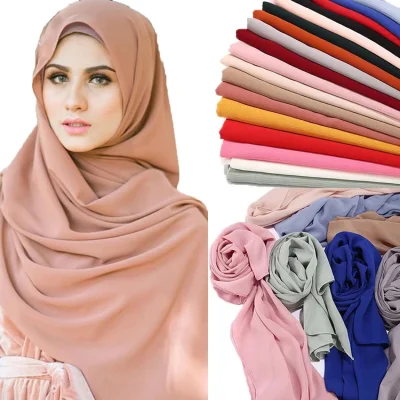 Cachecóis longos Chiffon Bolha Enrugada Muçulmana Xaile Hijab