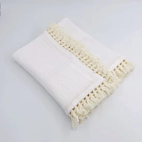 Cobertor para bebês de algodão Poowe musselina com franja, borlas Boho Bohemian, decoração de berçário